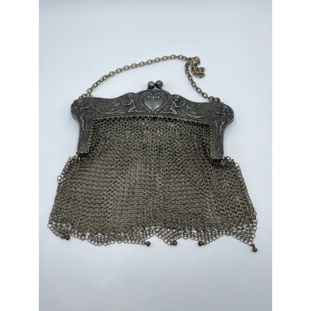 Antique German Silver Chain Mail Evening Bag w/ Ch